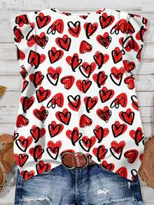 EMERY ROSE 休闲简约红色爱心印花大码衬衫，适合新年和情人节穿着 - 彩色 - 查看 2