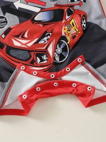 SHEIN Newborn Baby Boy Summer Cute Casual Knitted Cartoon Racing Pattern Romper - Multicolor - View 6