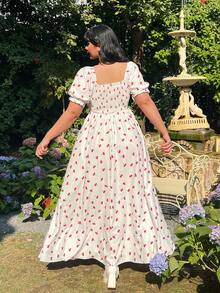 Lyrianda 大码女式樱桃印花蝴蝶结连衣裙 - 彩色 - 查看 2