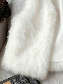 Tween Girl Casual Warm Front Open Sleeveless Jacket, Autumn/Winter - Beige - View 6