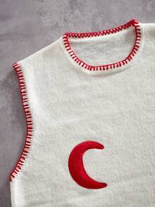 ROMWE MEN Chaleco de punto casual con cuello redondo con bordado de luna y sol para hombres - Multicolor - Ver 3