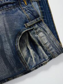 ROMWE MEN Grunge Punk Quần jeans ống loe nam kiểu vintage, giặt mài, phong cách thường ngày. - Đồng - Xem 3