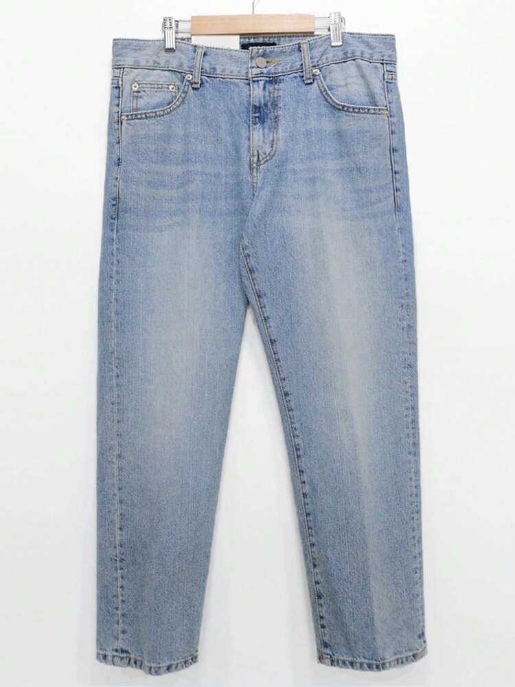 Men's Distressed Washed Blue Slim Fit Lightweight Denim Jeans, Spring/Summer