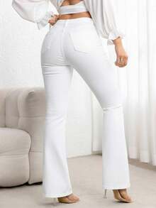 Flexra Women's Casual Everyday Office Commute Simple Versatile White Flare Jeans White Flare Pants Women White Pants Bell Bottom Pants Bootcut Women Jeans Flare Jeans Women - White - View 2