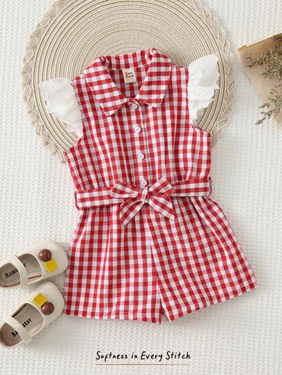 Cozy Pixies Baby Girl Striped Pattern Contrast Ruffle Collar Sleeveless Romper Shorts, Versatile & Comfortable