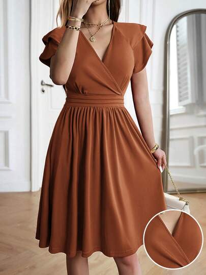 Elenzga 大码女式休闲纯色收腰中长连衣裙