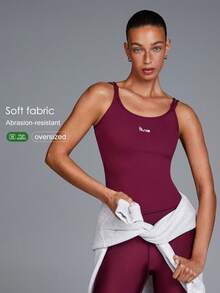 Menodora SHEIN Sport Women's Burgundy Ribbed Berry Performance Cami Top, Summer Athletic Slim-Fit Scoop Neck Spaghetti Straps, Breathable Stretch Knit For Gym & Studio Workouts - Purple - View 2