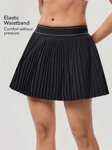 OutZeal 女士休闲健身褶皱网球裙裤 - 黑色 - 查看 3