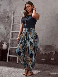 EMERY ROSE 大码女式舒适印花抽绳裤，适合夏季、春季、室内休闲、户外度假穿着 - 彩色 - 查看 4