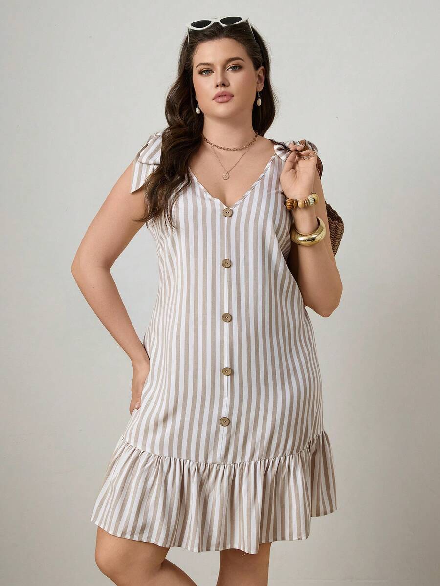 Zelara Vestido de verano con hombros con lazo, falso botón y volante en el bajo - Multicolor - Ver 1