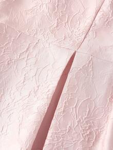 Ellevyn 女士圆领短袖提花纹理面料粉色收腰褶裥A字优雅日常/约会中长连衣裙，早春 - 粉色 - 查看 10