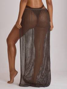 Musera Resort 钩针编织系带长款沙滩裙泳装罩衫度假休闲夏季旅行沙滩装基础款 - 咖啡棕 - 查看 4