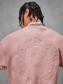 AXEPEAK 男士街头风透气绒面植绒宽松落肩圆领短袖T恤 - 粉色 - 查看 4