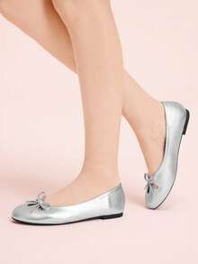 CUCCOO DOLLMOD French Round Head Soft Sole Hollow Ballet Shoes Women's Fashion Women Wear One Pedal Comfortable Soft Sole Low Vamp Temperament Velvet Versatile Flat Sole Shoe Valentine's Day - Silver - View 3