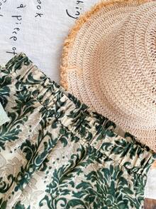 SHEIN 两件套：纯色不对称领吊带背心和阔腿裤，适合年轻女孩，夏季休闲、度假、旅行穿着。 - 綠色 - 查看 6