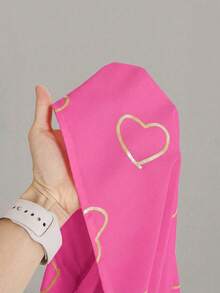 EMERY ROSE Heart Print Cutout Collar Casual Shirt, Spring/Autumn - Hot Pink - View 6