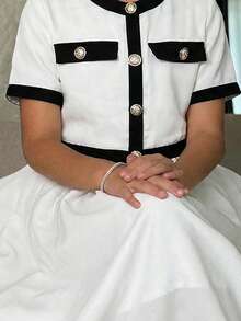 Tween Girl Elegant Round Neck Short Sleeve Colorblock T-Shirt And Skirt Set Tween Girl - White - View 2