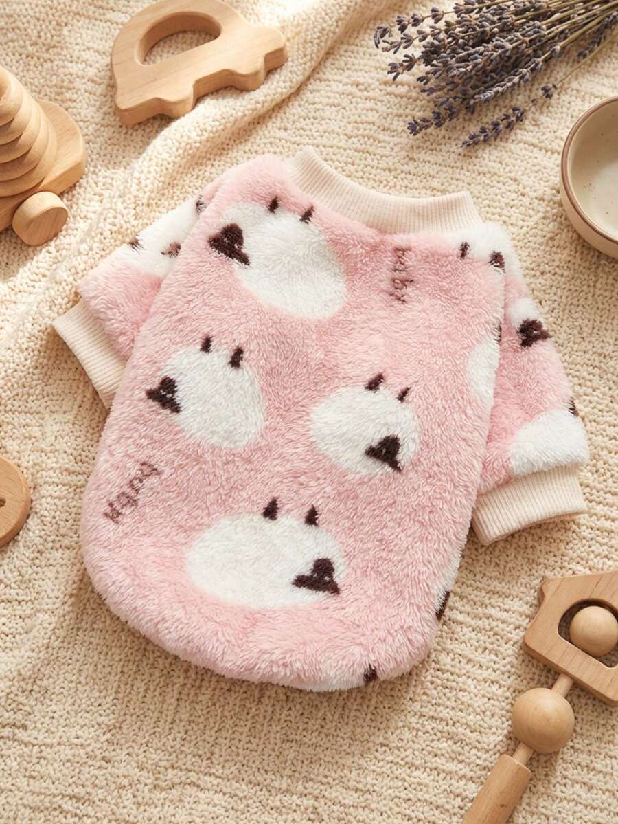 PETSIN 1 Pc Pet Dog Cat Universal Pink Fleece Lamb Print Warm Crew Neck Sweatshirt - Multicolor - View 1