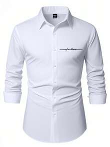 Calvornis Men Plus Size White And Black Autumn Smart Casual Office Long Sleeve Shirt,Old Money Classic Button Down Fitted Dress Shirt,Formal Business Ceremony - White - View 3
