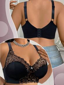 DesireSculpt 1 chiếc áo ngực không gọng cỡ lớn phối ren - màu đen - Xem 5