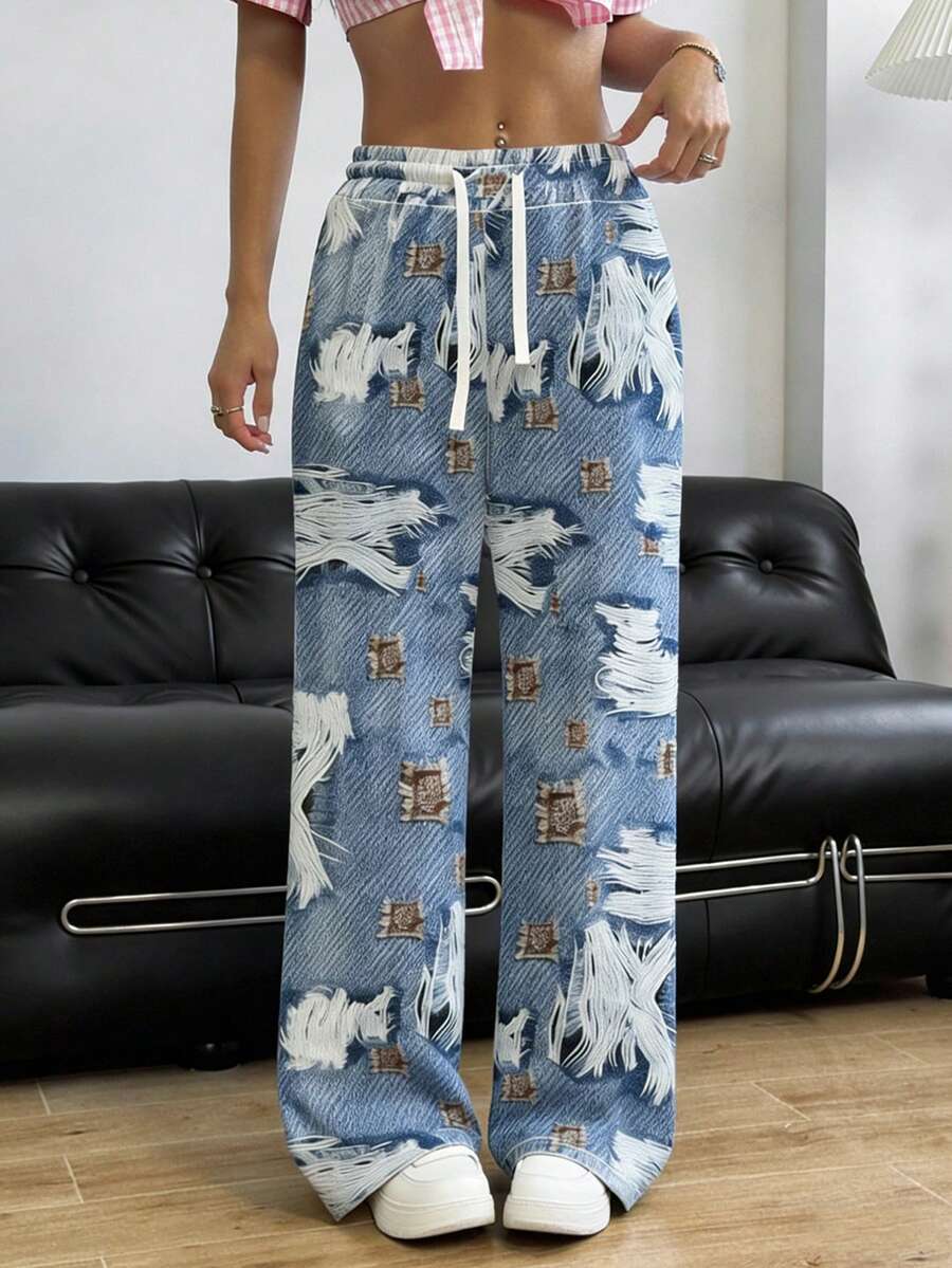 EMERY ROSE Women's Casual All-Over Print Drawstring Waist Loose Pants - Multicolor - View 1