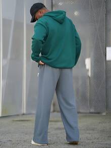 Heavens Edit Men's Graphic Print Thermal Lined Hoodie, Streetwear Style, Autumn/Winter, Long Sleeve Top - Green - View 3