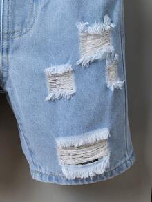 SHEIN Playful Pals 男童牛仔裤夏季新品：时尚休闲牛仔短裤，浅蓝色牛仔布，复古做旧破洞设计，直筒宽松版型，舒适柔软面料。适合日常通勤、上学、户外活动等各种场合。男童牛仔短裤 - 淺色水洗藍 - 查看 8