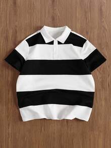 TOKVUE 男士条纹印花短袖宽松休闲 Polo 衫，适合男孩朋友礼物，四季皆宜 - 白色 - 查看 1