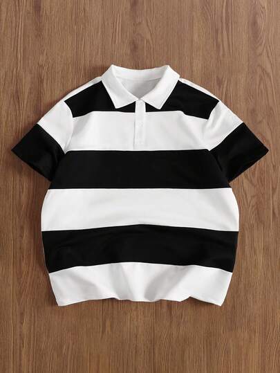 TOKVUE 男士条纹印花短袖宽松休闲 Polo 衫，适合男孩朋友礼物，四季皆宜