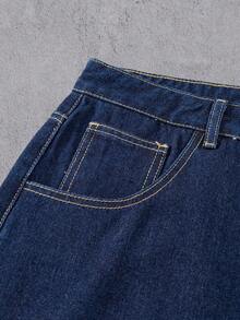 Manfinity Denimwave Men's Casual Fashion Street Daily Commute Simple Letter Embroidery Loose Wide-Leg Jeans Pants (Belt Not Included) - Blue - View 6