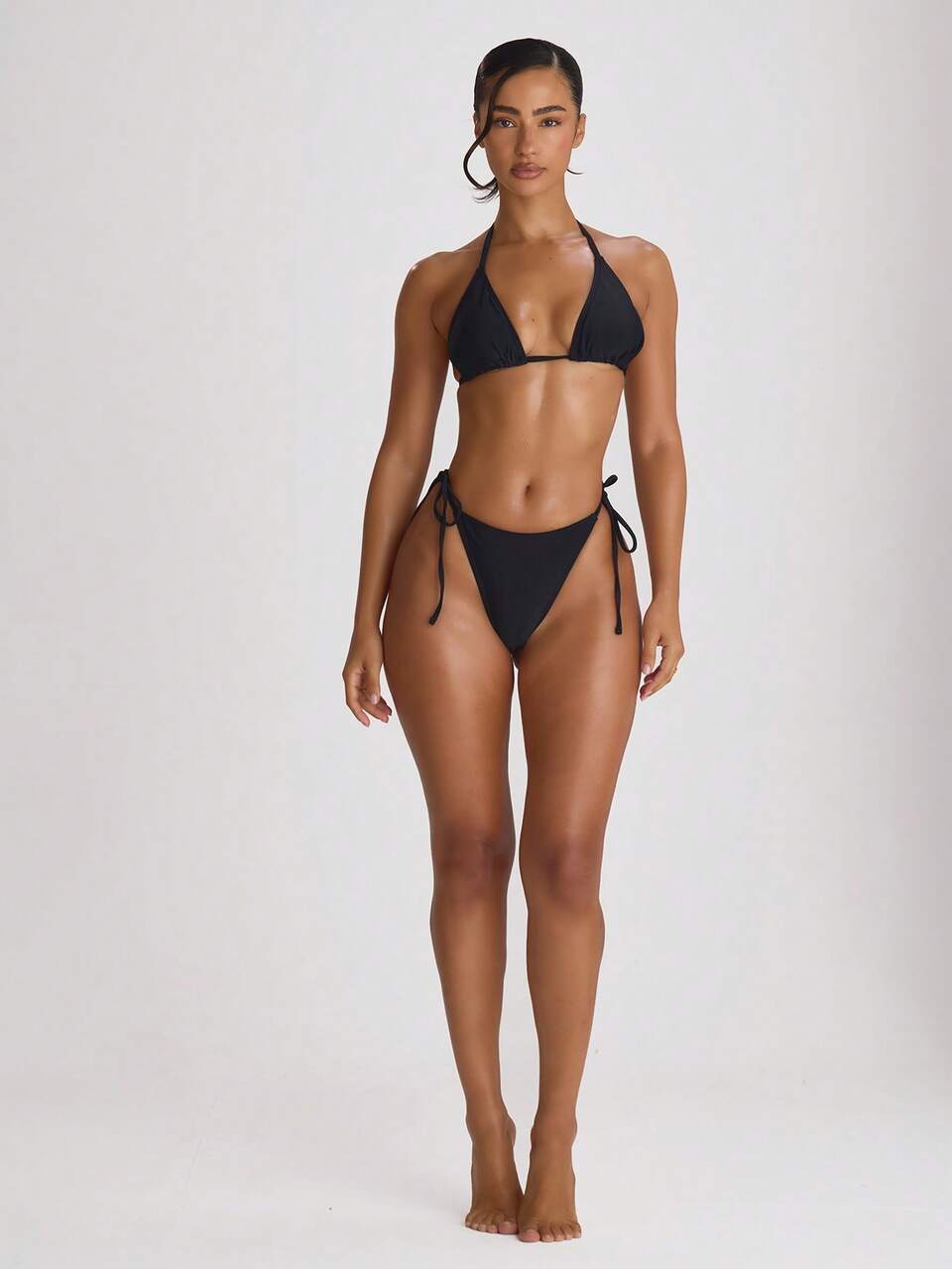 Black Triangle Halterneck Tie Bikini Top