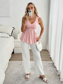 Louniche 女士粉色荷叶边无袖背心 - 粉色 - 查看 5