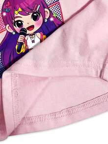 SHEIN 淡紫色，K-POP卡通女孩，可爱女婴休闲简约宽松圆领短袖T恤和喇叭裤两件套，适合秋季穿着，秋季穿搭，轻松舒适，秋冬叠穿，时尚童装，休闲服饰，儿童图案服装，秋季服装，时尚秋季，秋季新款2T女童T恤，女婴图案T恤，街头风女婴图案T恤，女婴服装，女婴夏季衬衫 - 玫紅色 - 查看 9