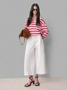 Nöista Quần culotte Bermuda ống rộng màu trắng, cạp trung bình, có túi bên hông, chất liệu denim trắng, chiều dài midi. Kiểu dáng thoải mái, thích hợp cho mùa xuân, hè, thường ngày, dự tiệc trang trọng, tiệc bể bơi, đi nghỉ mát. Phù hợp cho kỳ nghỉ, đi chơi sang trọng, đám cưới, tiệc tùng, lễ hội. - Màu be - Xem 7