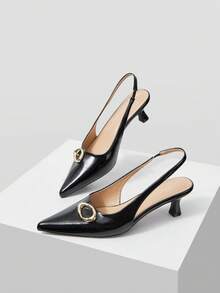 Mnmlis 女士尖头金属装饰时尚日常通勤高跟鞋 - 黑色 - 查看 7