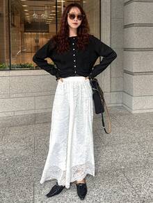 FRIFUL Women's Solid Color Sheer Lace Loose Casual Pants, Suitable For Spring And Summer - Beige - View 6