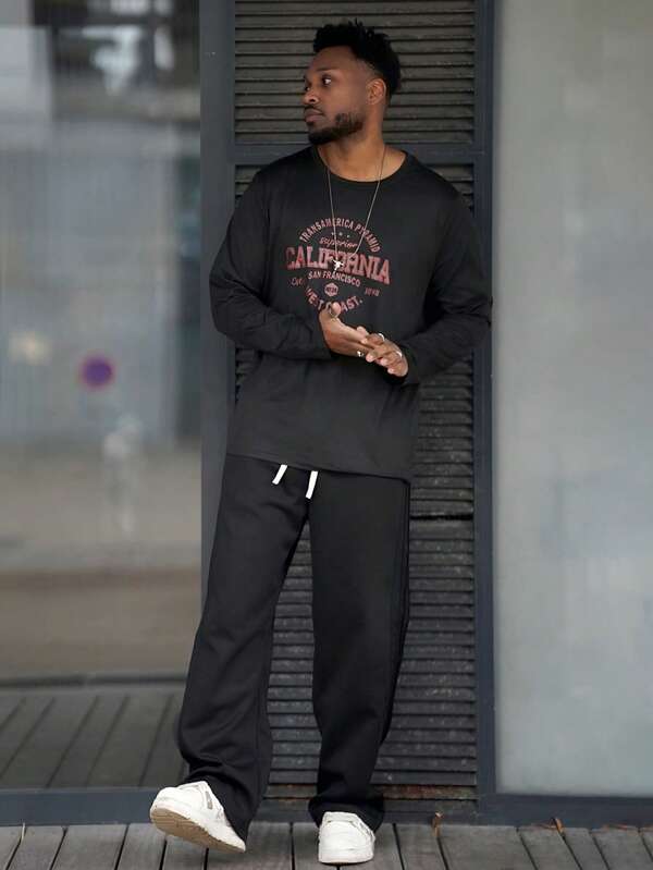 Heavens Edit قميص رجالي بطباعة بسيطة على الرقبة المستديرة بأكمام طويلة، خريف