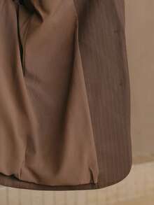 Anewsta Urban Chic Striped Long Sleeve Lapel Blazer Jacket + High Waist Drape Striped Suit Pants Women's Suit Set With Belt - Brown - View 8