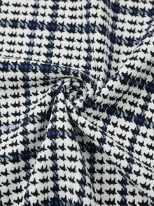 SHEIN Clasi Navy Blue Cardigan Knit Jacket, Elastic, Waist Cinched, Slimming Effect Elegant Navy & White Plaid Knee-Length Dress, Suitable For Everyday, Commuting, Spring/Summer Work Suits, Office Attire, Spring Women's Two-Piece Sets - Blue and White - View 15