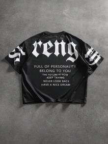 Manfinity EMRG 男士印花T恤，时尚百搭，适合日常穿着 - 黑色 - 查看 1