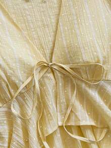 Soleia Women's Striped Front Tie V-Neck Flare Sleeve Ruffle Hem Blouse - Light Yellow - View 7