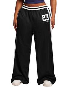 SHEIN SXY 大码捉鬼敢死队条纹印花弹力腰休闲裤，适合约会、聚会、派对、夜店、夜生活；网纱两件套黑色蕾丝/情人节款，适合宴会、盛宴、晚宴、舞会、都市风、百搭、性感办公室女郎、邮轮装、复古风、节日、音乐会、嘉年华、郊游、层次丰富、假日、约会之夜、聚会、生日、单身派对、鸡尾酒会、正式场合、情人节。 - 黑色 - 查看 5