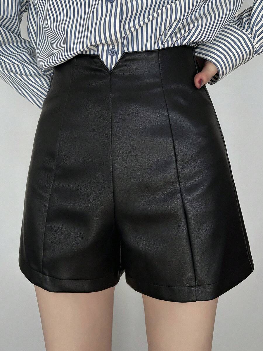 FRIFUL Women's Solid Color Casual Shorts - Black - View 1