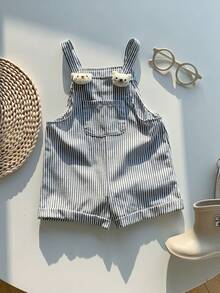 SHEIN Newborn Baby Boy Cute Summer Holiday Striped Cartoon 3D Bear Suspender Romper - Multicolor - View 4