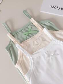 Souflis Souflis 3pcs/Set Baby Girls' Casual Cute Colorblock Romper Bodysuit, Summer - Green - View 3