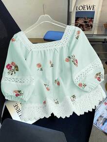 Franclia 女士印花方领度假衬衫，夏季服装 - 薄荷綠 - 查看 2