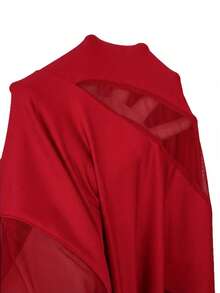 Hourglow 大码女式纯色网纱拼接长袖性感时尚连衣裙 - 紅色 - 查看 5