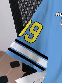 SpongeBob SquarePants | SHEIN Camiseta de manga corta con cuello redondo con estampado de letras y dibujos animados para hombres - Blanco - Ver 4