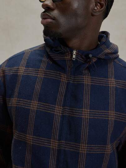 Musero Oversized Checkered Long Sleeve Hoodied Bungee Cord Jacket Flannel Top Winter Essentials