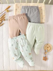 SHEIN Bộ 4 quần legging liền thân cho bé gái sơ sinh, màu trơn trắng, hồng, đen, xám - Chất liệu vải dệt kim mềm mại, co giãn, thoải mái, phù hợp cho mọi mùa, dễ thương và đơn giản, dễ mặc, giá trị cao, phù hợp cho ở nhà, đi chơi, du lịch, mặc hàng ngày, 0-3 tháng, hàng mới về mùa xuân/hè, bộ quần áo bé gái. - màu xanh lá - Xem 1